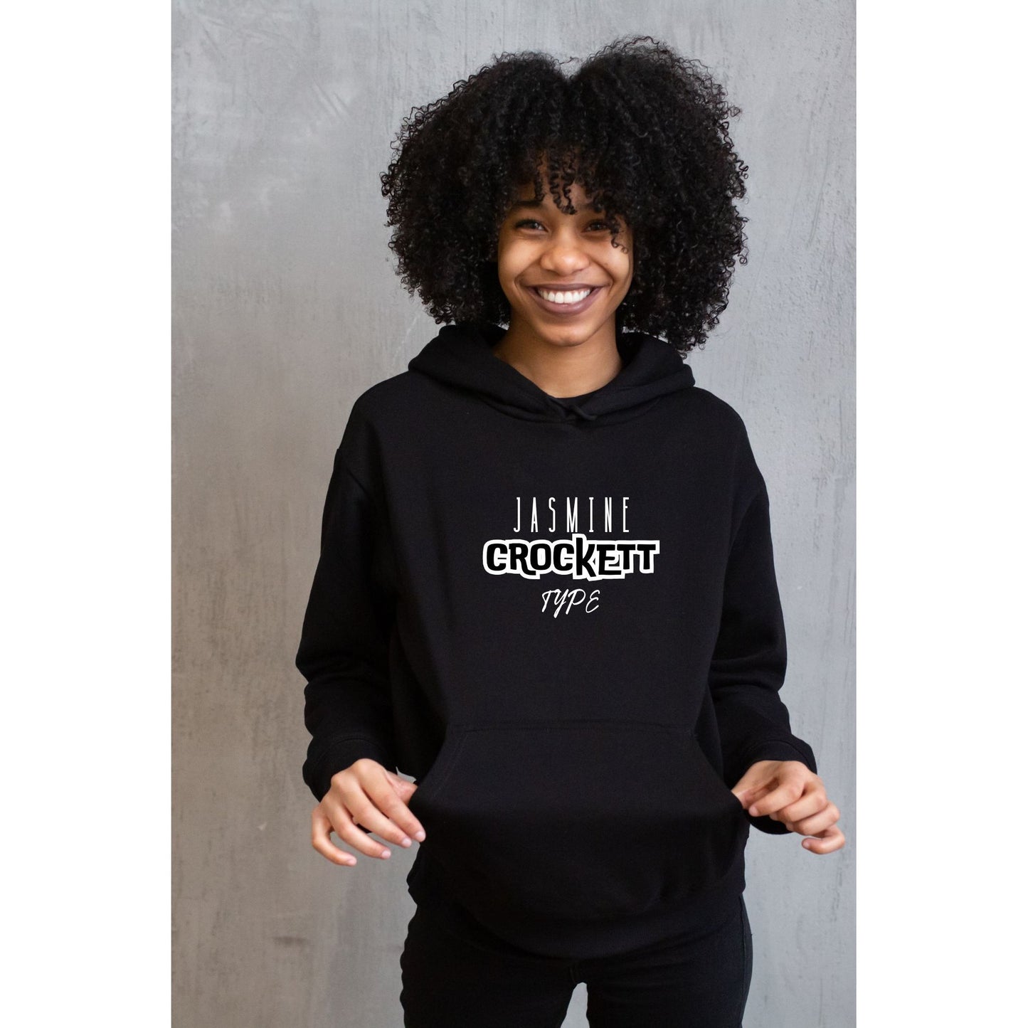 Jasmine Crockett Type Hoodie - Black Graphic Name Sweatshirt