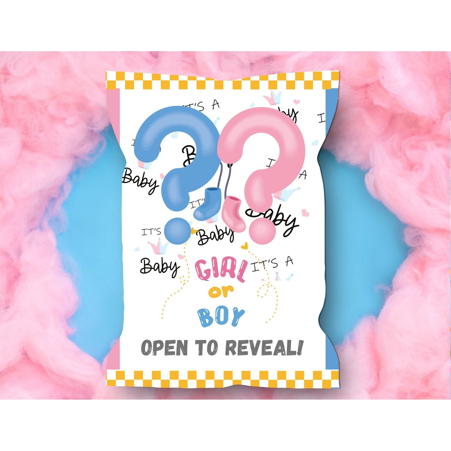 Canva Customizable Gender Reveal Chip Bags, Treat Bags