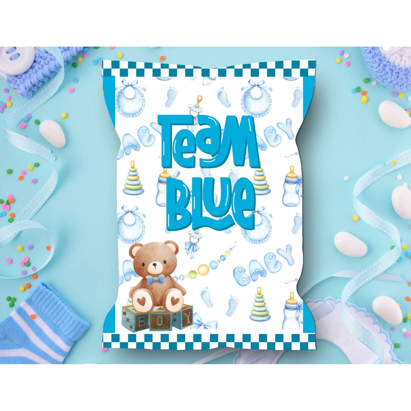 Canva Customizable Gender Reveal Chip Bags, Treat Bags