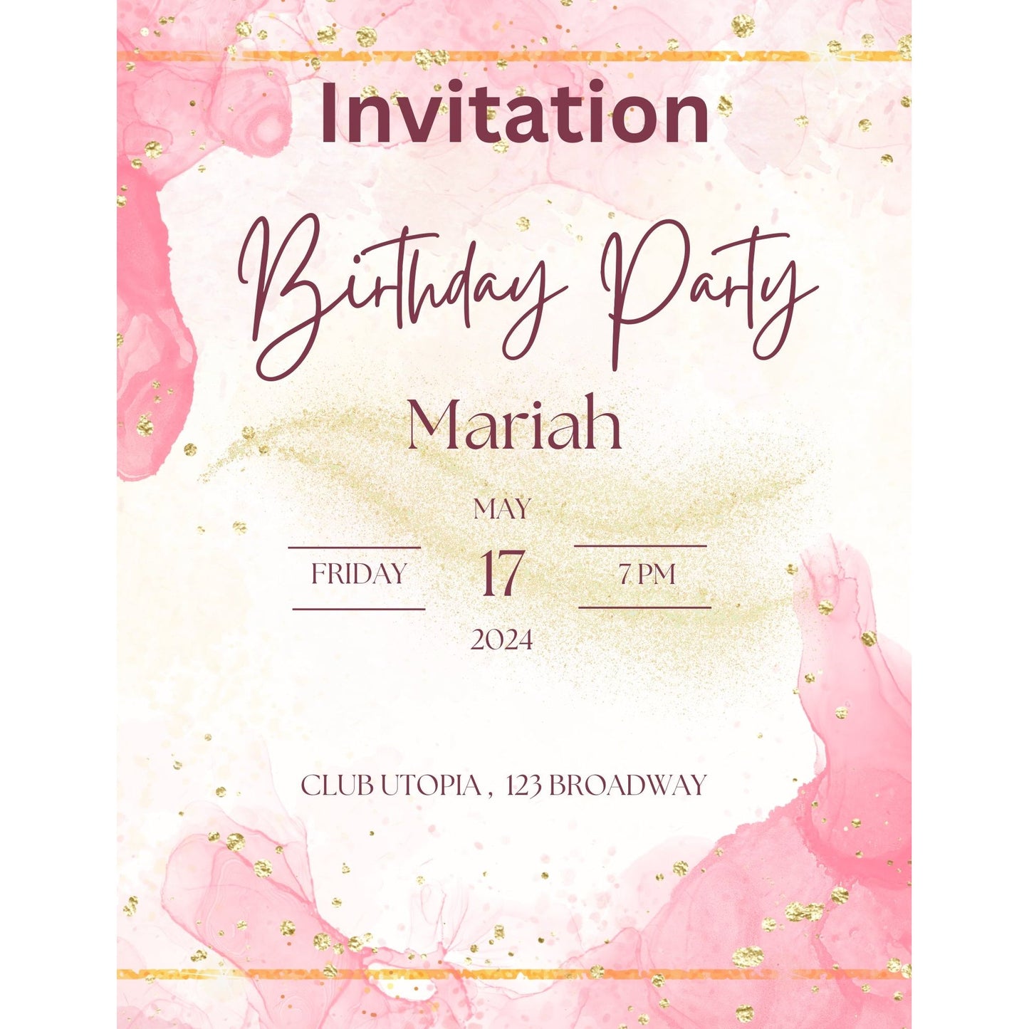 8.5x11 Customizable Birthday Party Invitation Canva Template