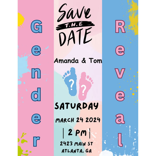 8.5x11 Customizable Gender Reveal Invitation Template via Canva