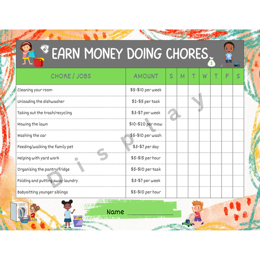 8.5x11 Single Page Kids Printable Chores List and BONUS Canva Customizable Template Included