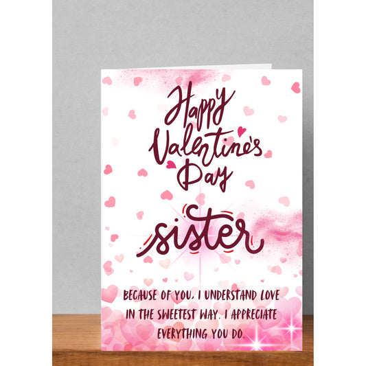 Valentine’s Day Card for Sister – Soft Pink Heart Design | 5×7 Printable Greeting Card