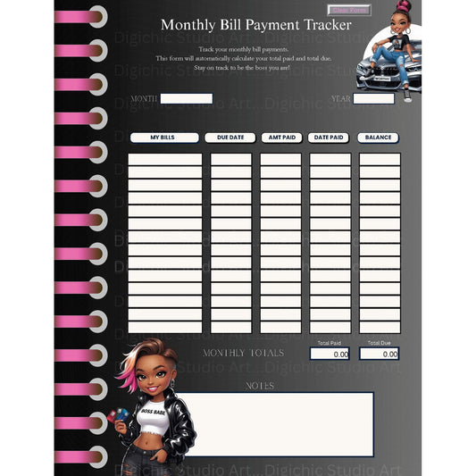 Monthly Fillable Single Page Bill Payment Tracker: Stay Organized & Stress-Free!
